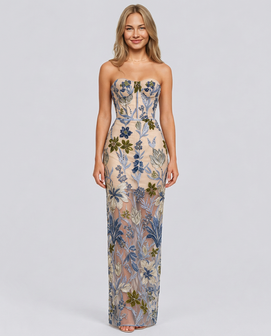 Mindy | Strapless Floral Sequin Maxi Dress