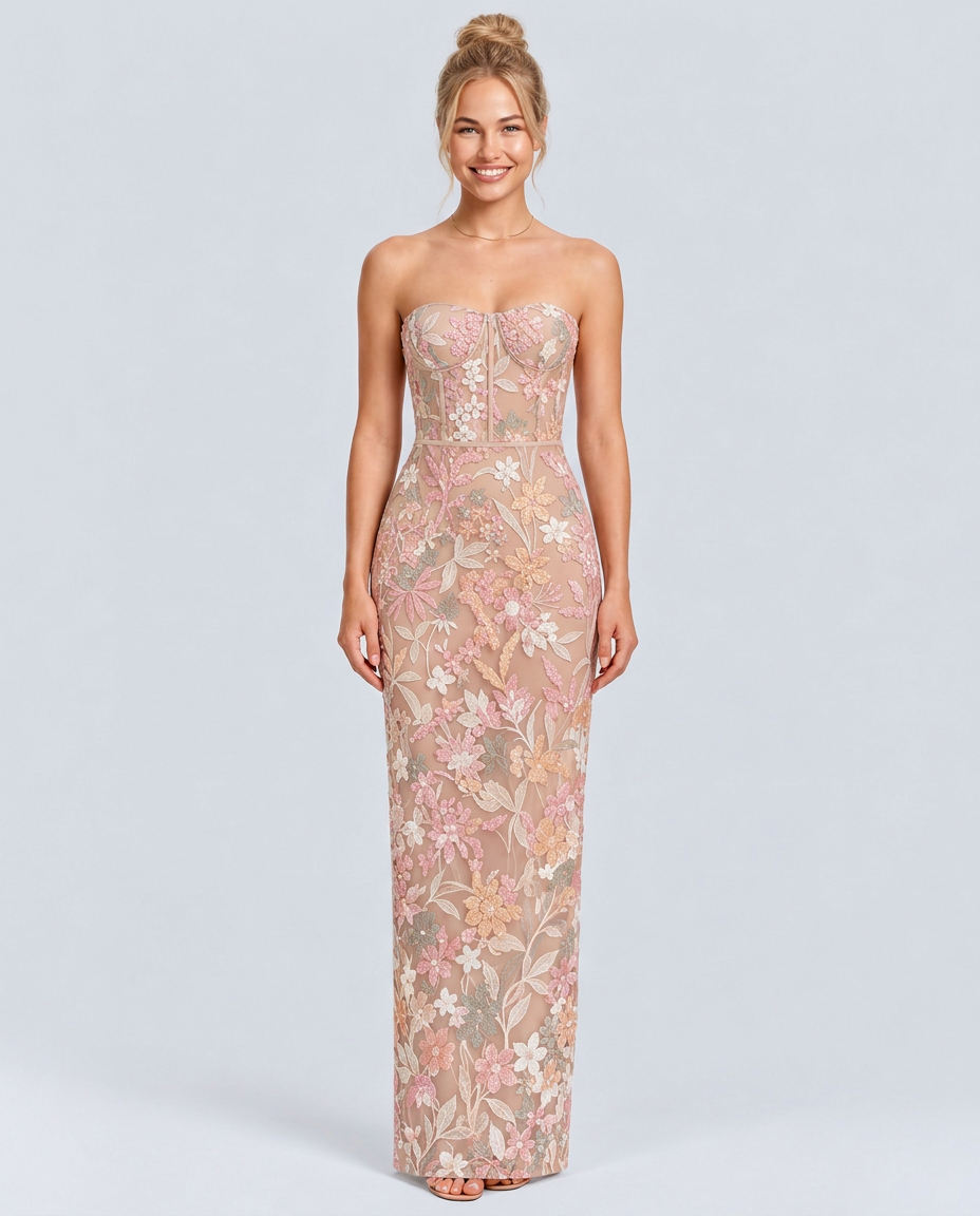 Mindy | Strapless Floral Sequin Maxi Dress