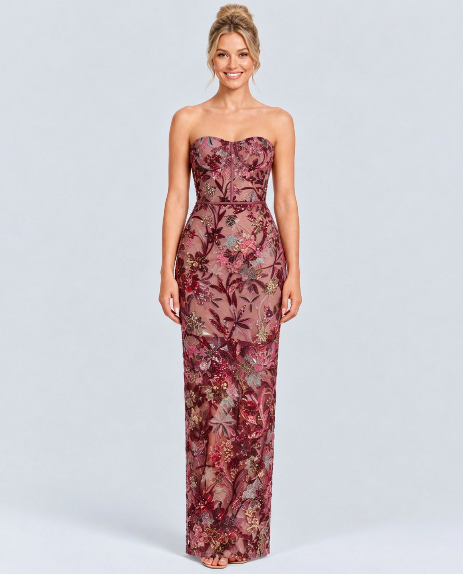Mindy | Strapless Floral Sequin Maxi Dress