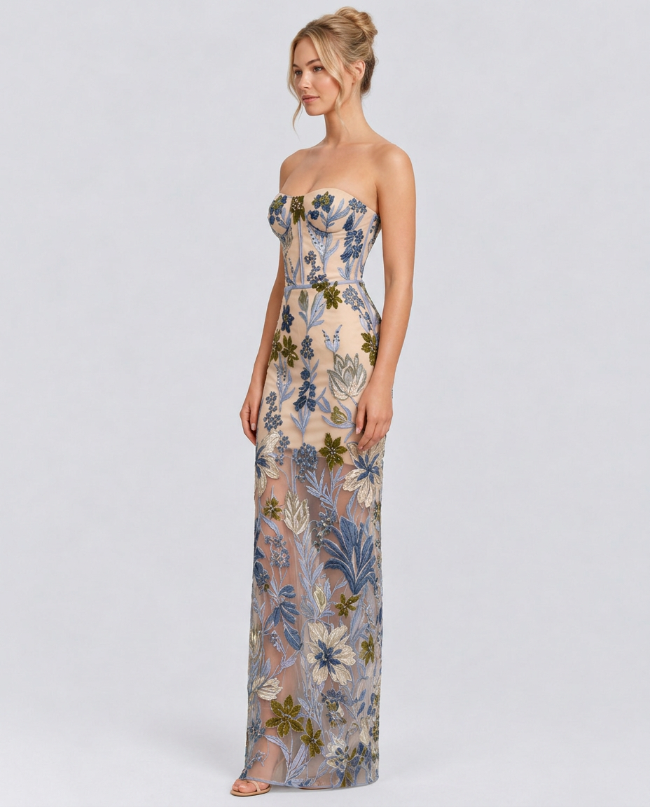 Mindy | Strapless Floral Sequin Maxi Dress