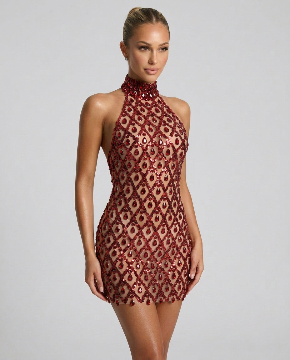 Renata | Crystal Embellished Sequin Mini Dress