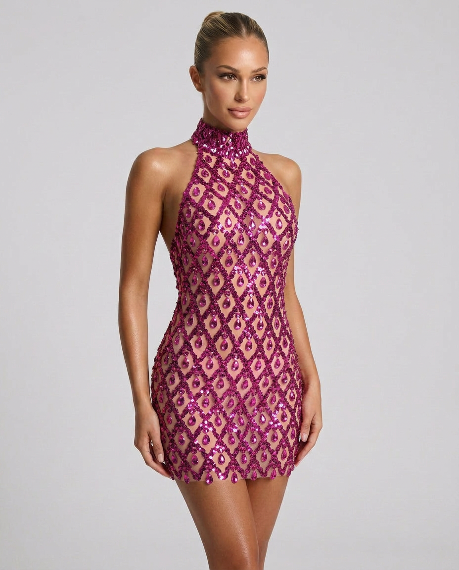 Renata | Crystal Embellished Sequin Mini Dress