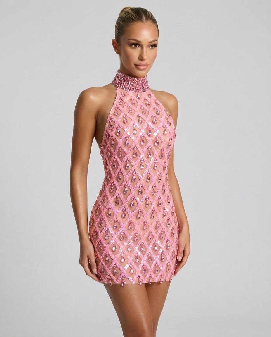Renata | Crystal Embellished Sequin Mini Dress