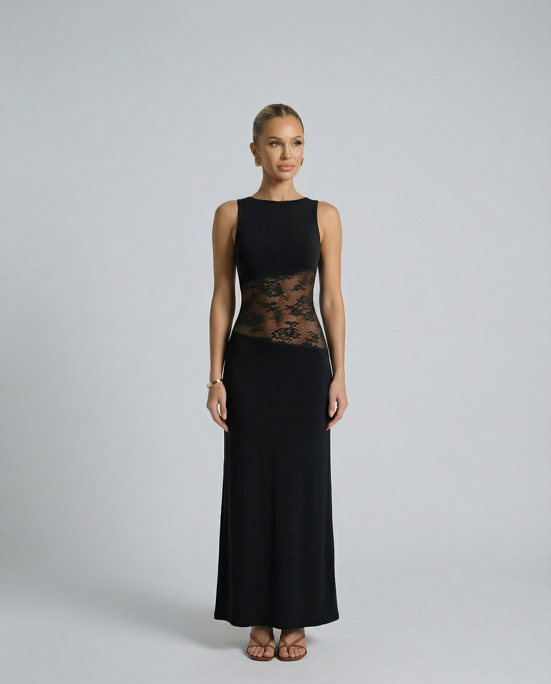 Traci | Lace Maxi Dress with Sheer Waist Panel