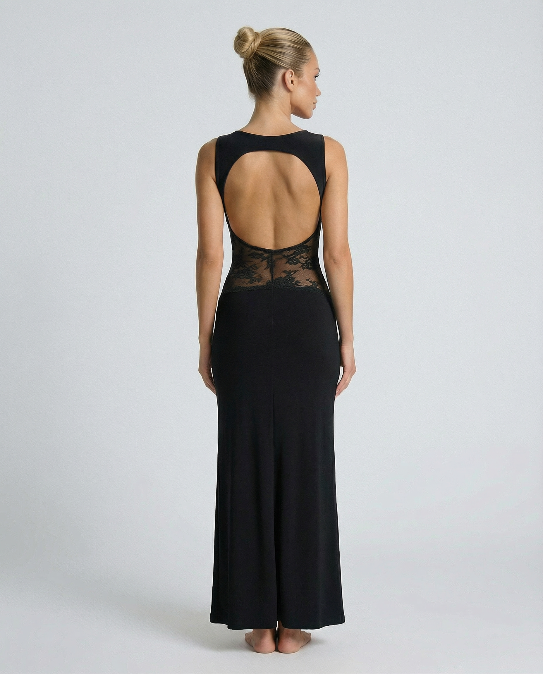Traci | Lace Maxi Dress with Sheer Waist Panel