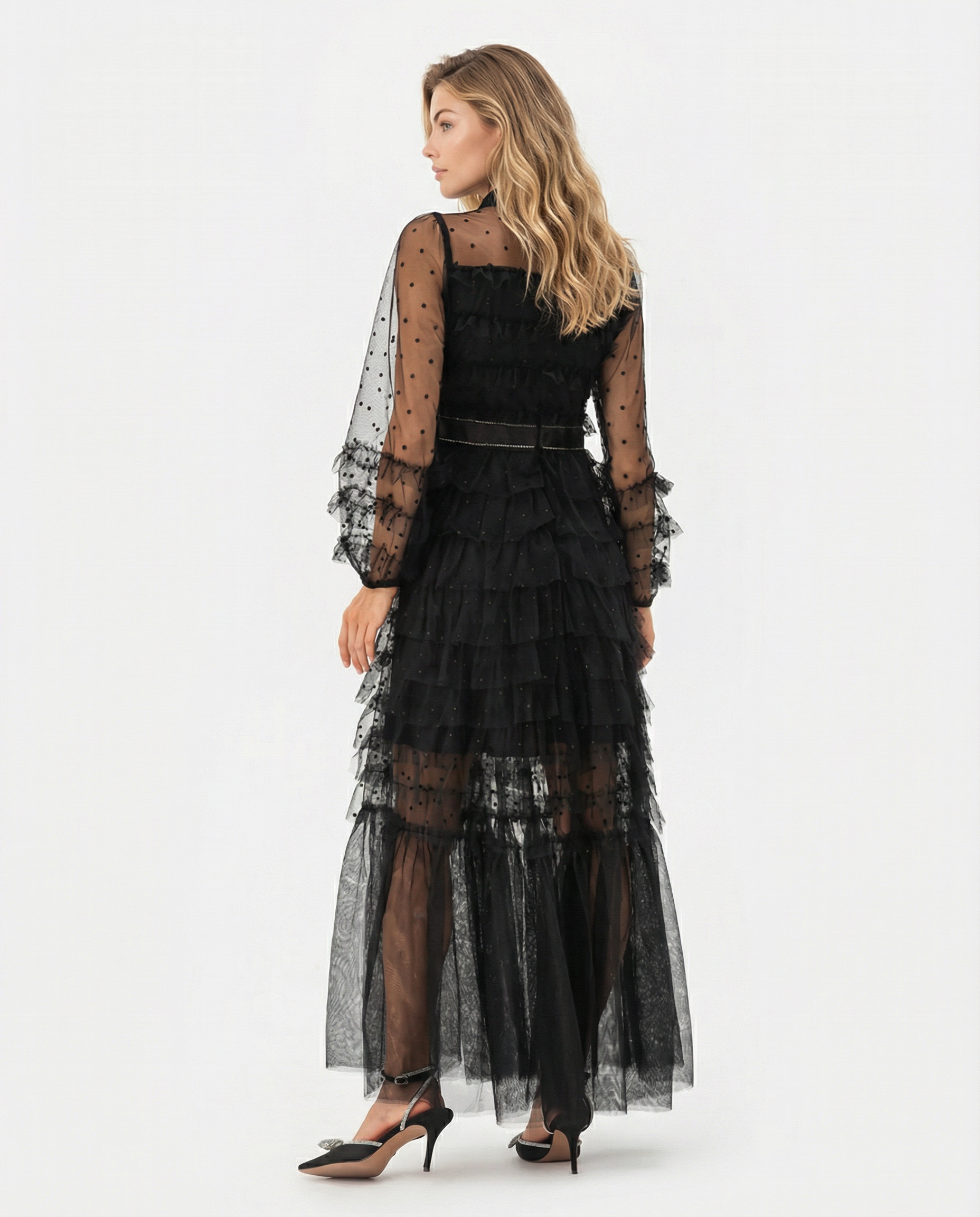 Gayle | Maxi Dress with Polka Dot Tulle and Ruffle Layers
