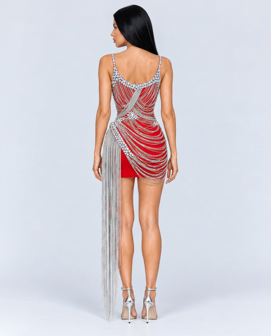 Alba | Embellished Diamond Chain Mini Dress