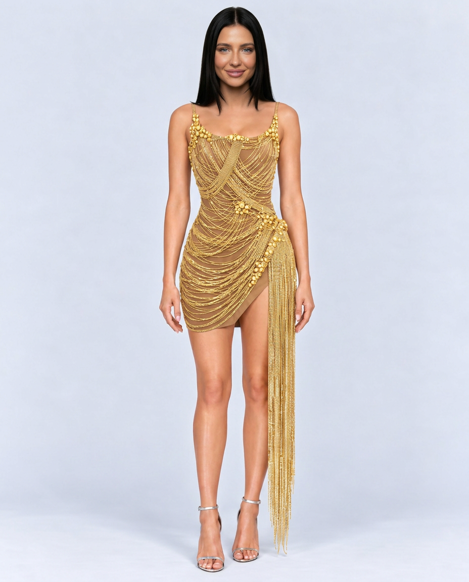 Alba | Embellished Diamond Chain Mini Dress