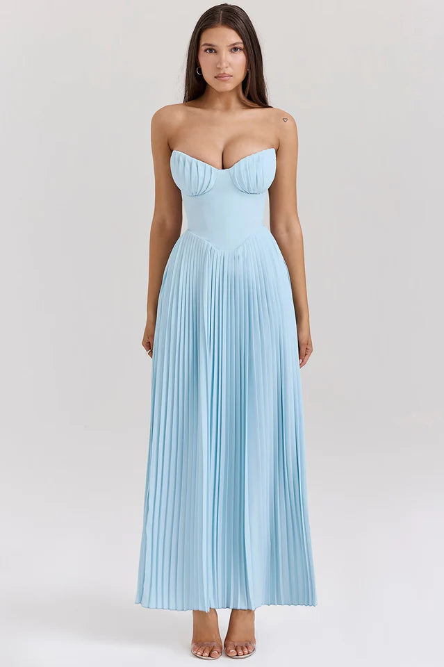 Cindy | Strapless Maxi Dress with Pleated Skirt
