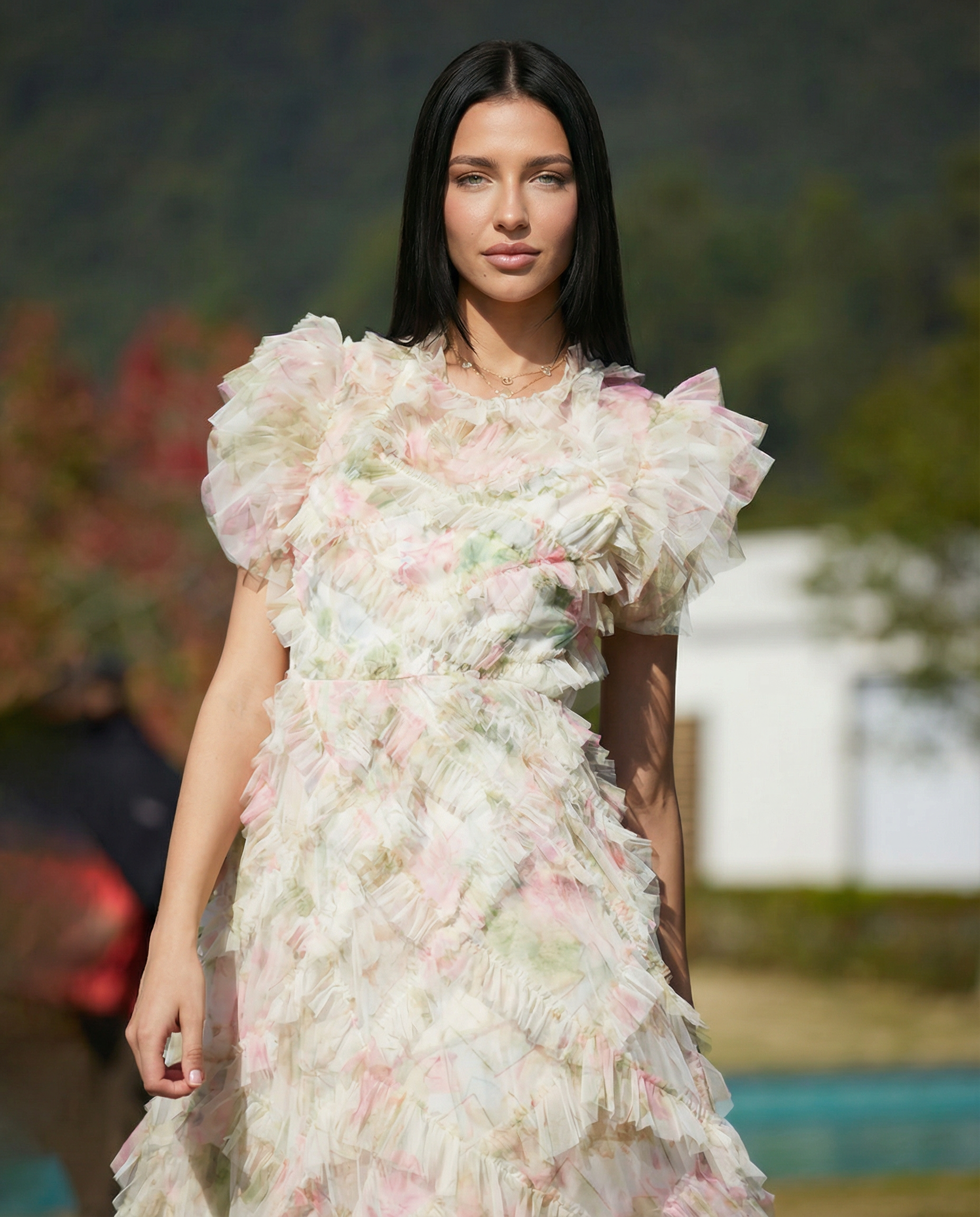 Ila | Maxi Dress with Ruffle Tulle and Sheer Panel