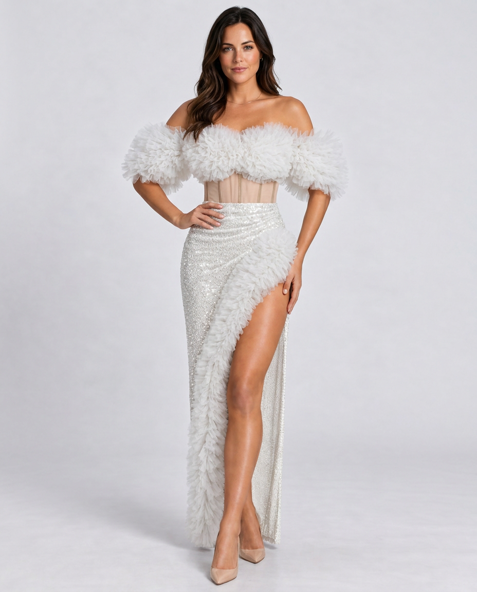 Kira | Corset Tulle Trimmed Sequin Skirt Set