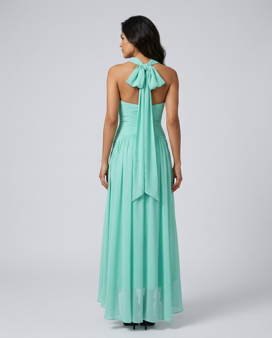 Edda | Halter Neck Lace-Trim Gathered Maxi Dress