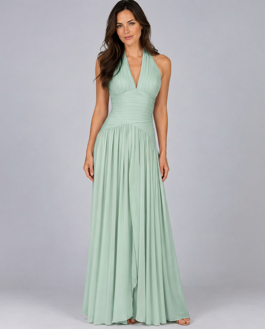 Leticia | Halter Neck Gathered Maxi Dress