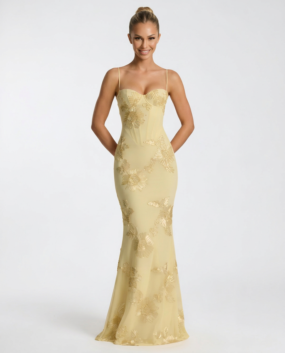 Selene | Floral Jacquard Corset Maxi Dress