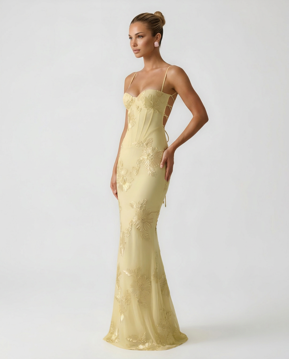 Selene | Floral Jacquard Corset Maxi Dress