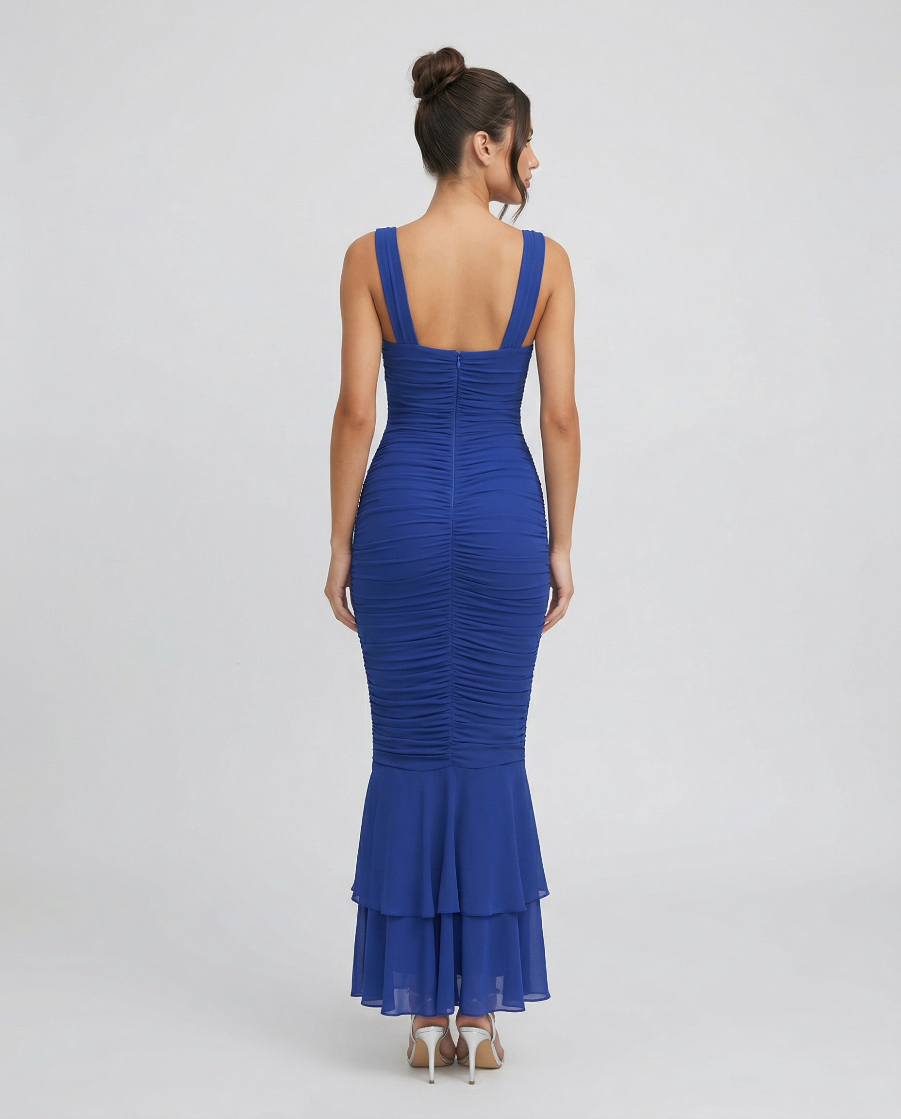 Laverne | Ruched Fishtail Maxi Dress with V-Wire Bust