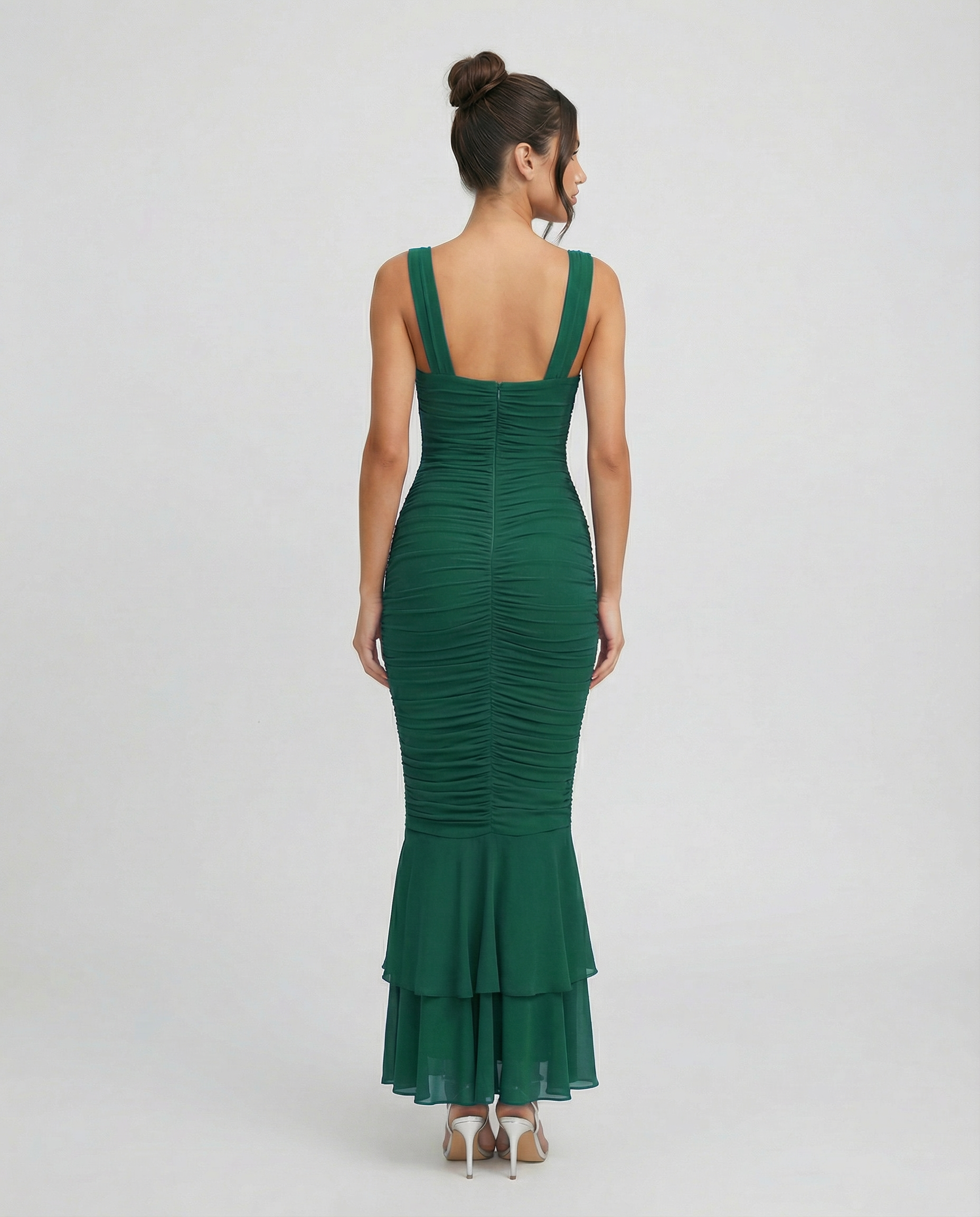 Laverne | Ruched Fishtail Maxi Dress with V-Wire Bust