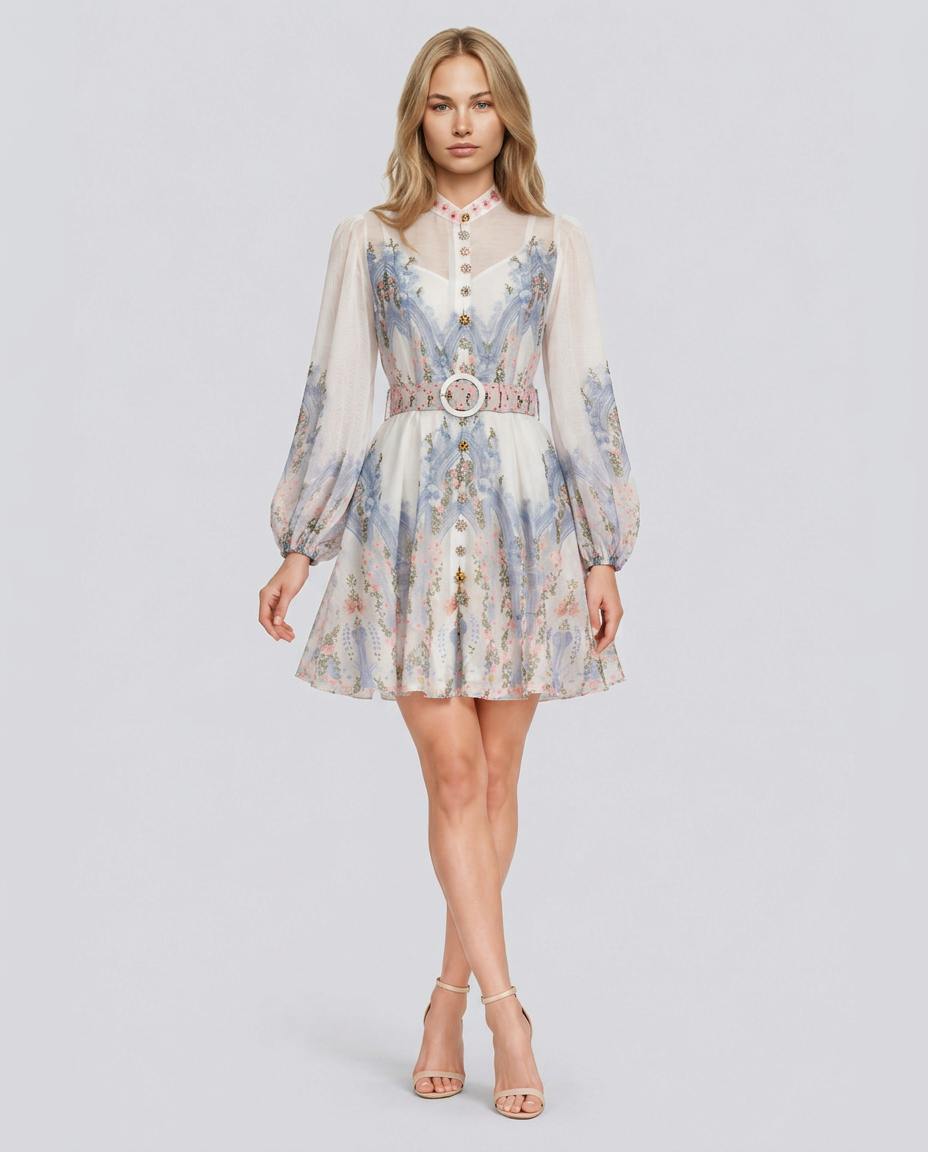 Beatriz | Floral Print Blouson Sleeve Mini Dress