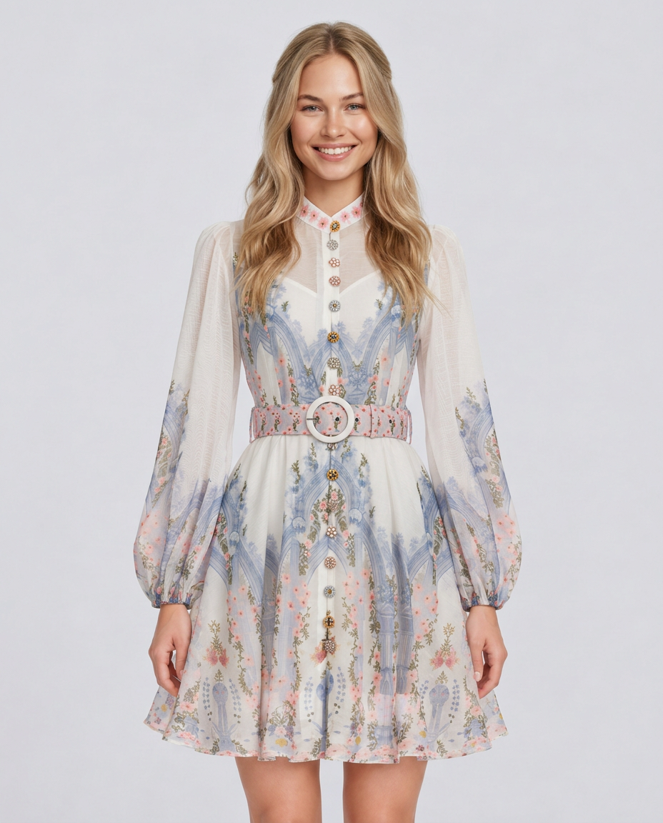 Beatriz | Floral Print Blouson Sleeve Mini Dress