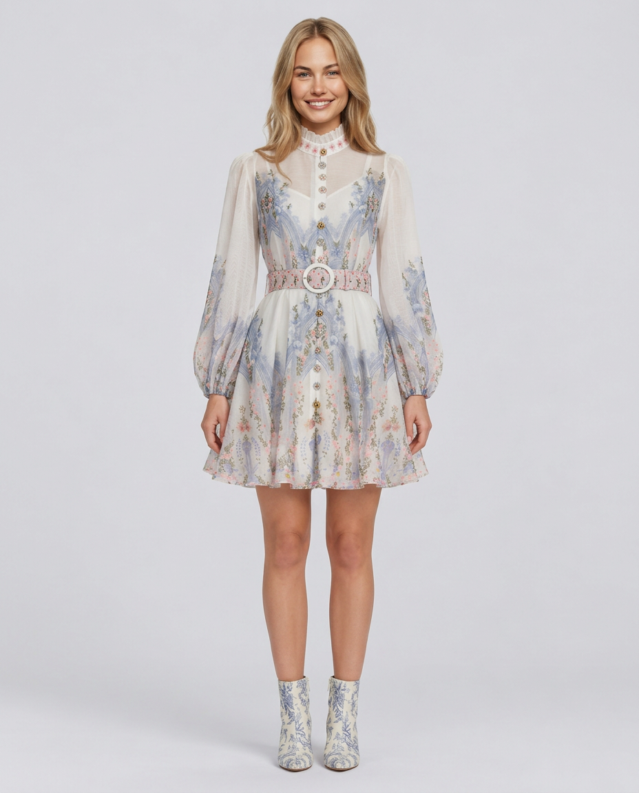 Beatriz | Floral Print Blouson Sleeve Mini Dress