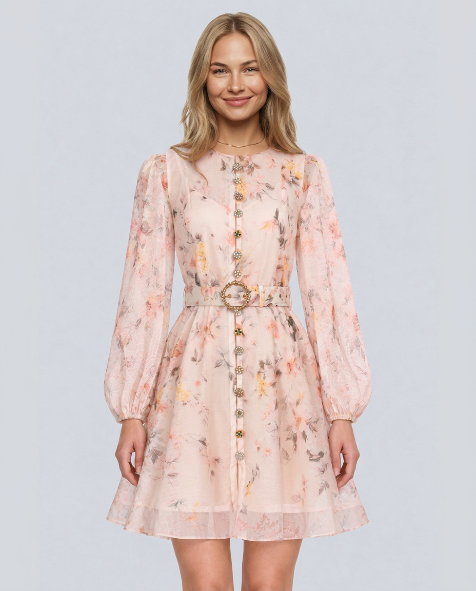 Beatriz | Floral Print Blouson Sleeve Mini Dress