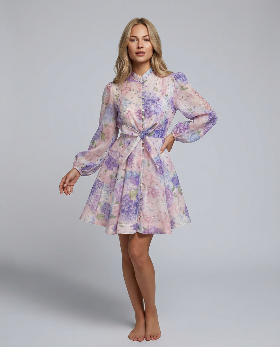 Ellie | Crystal Embellished Floral Print Mini Dress