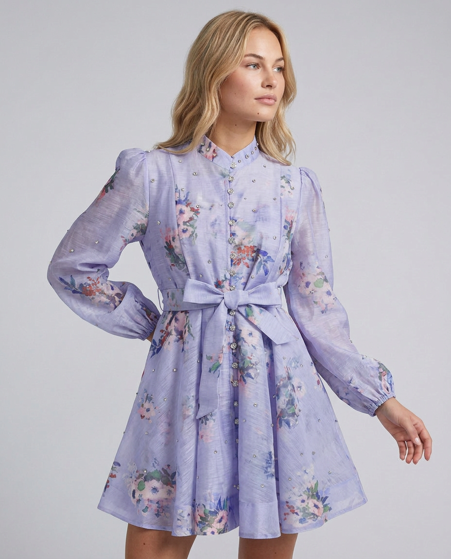 Ellie | Crystal Embellished Floral Print Mini Dress