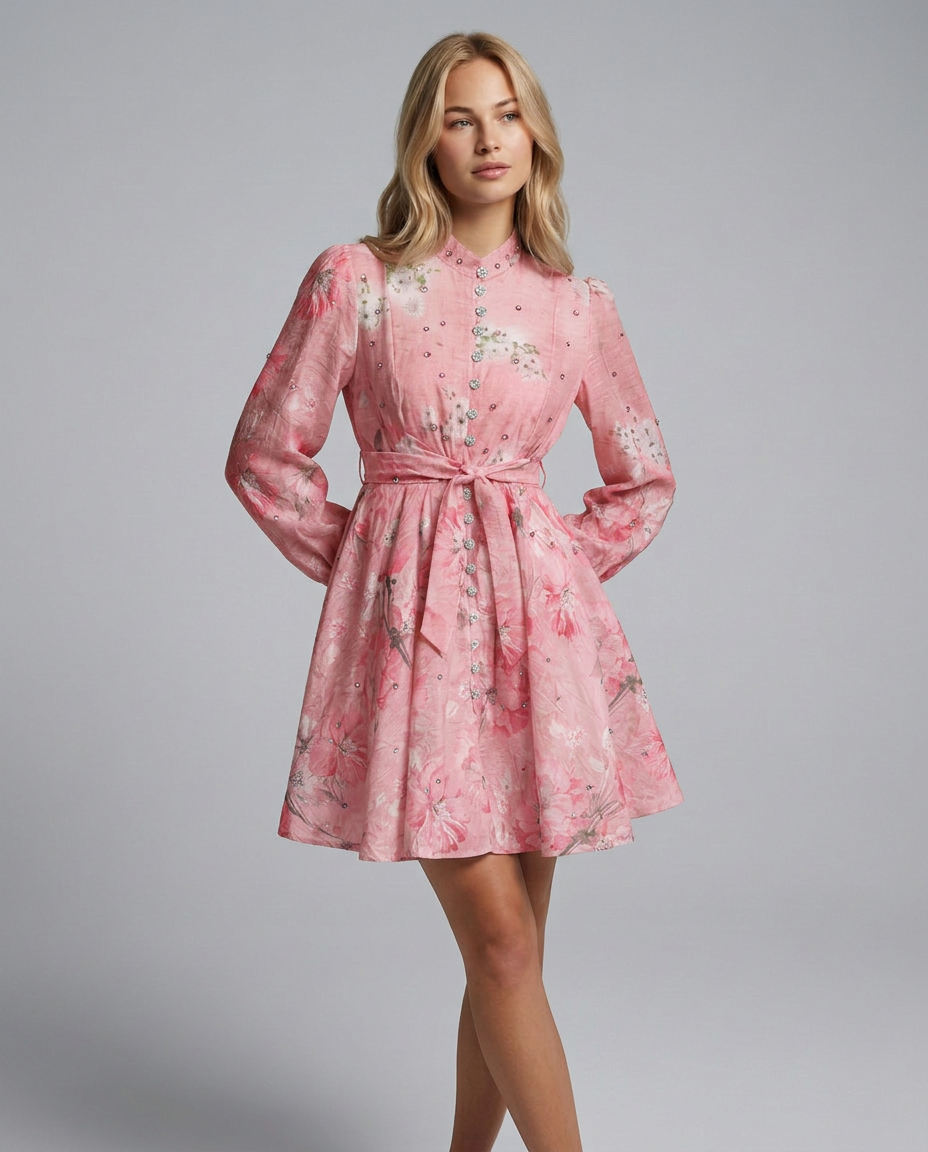 Ellie | Crystal Embellished Floral Print Mini Dress