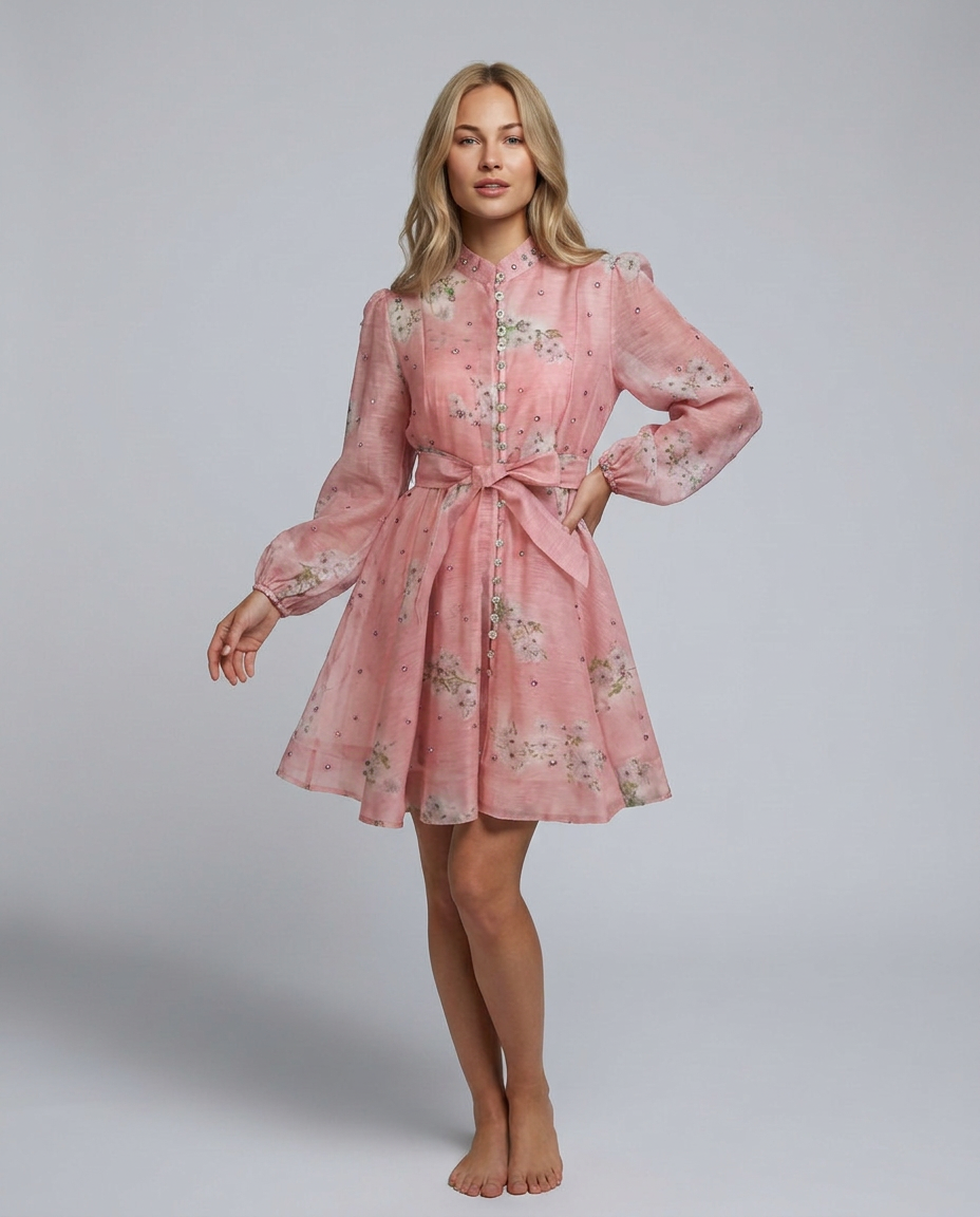 Ellie | Crystal Embellished Floral Print Mini Dress