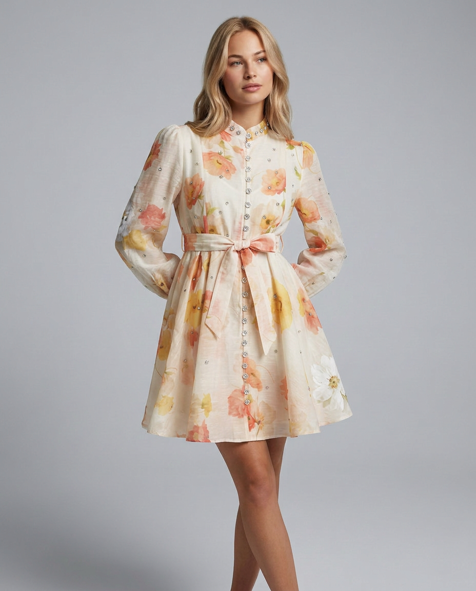 Ellie | Crystal Embellished Floral Print Mini Dress
