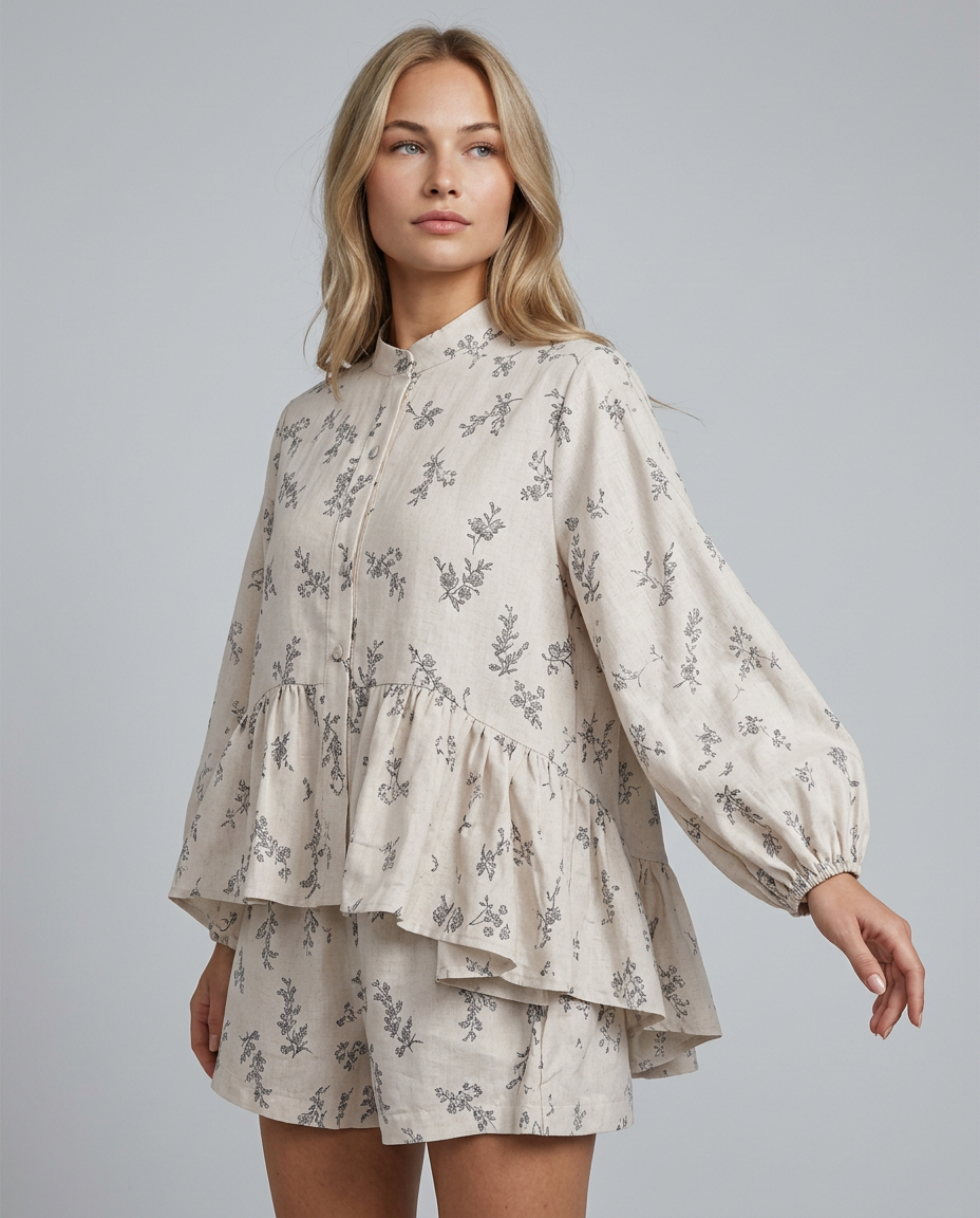 Ophélie | Floral Printed Linen-Blend Shirt & Shorts Set