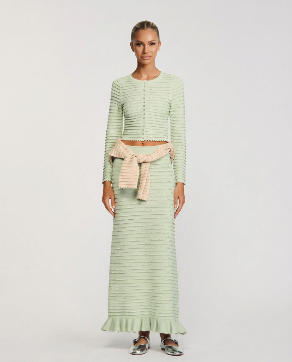 Tatum | Rhinestone Knit Cardigan & Maxi Skirt Set
