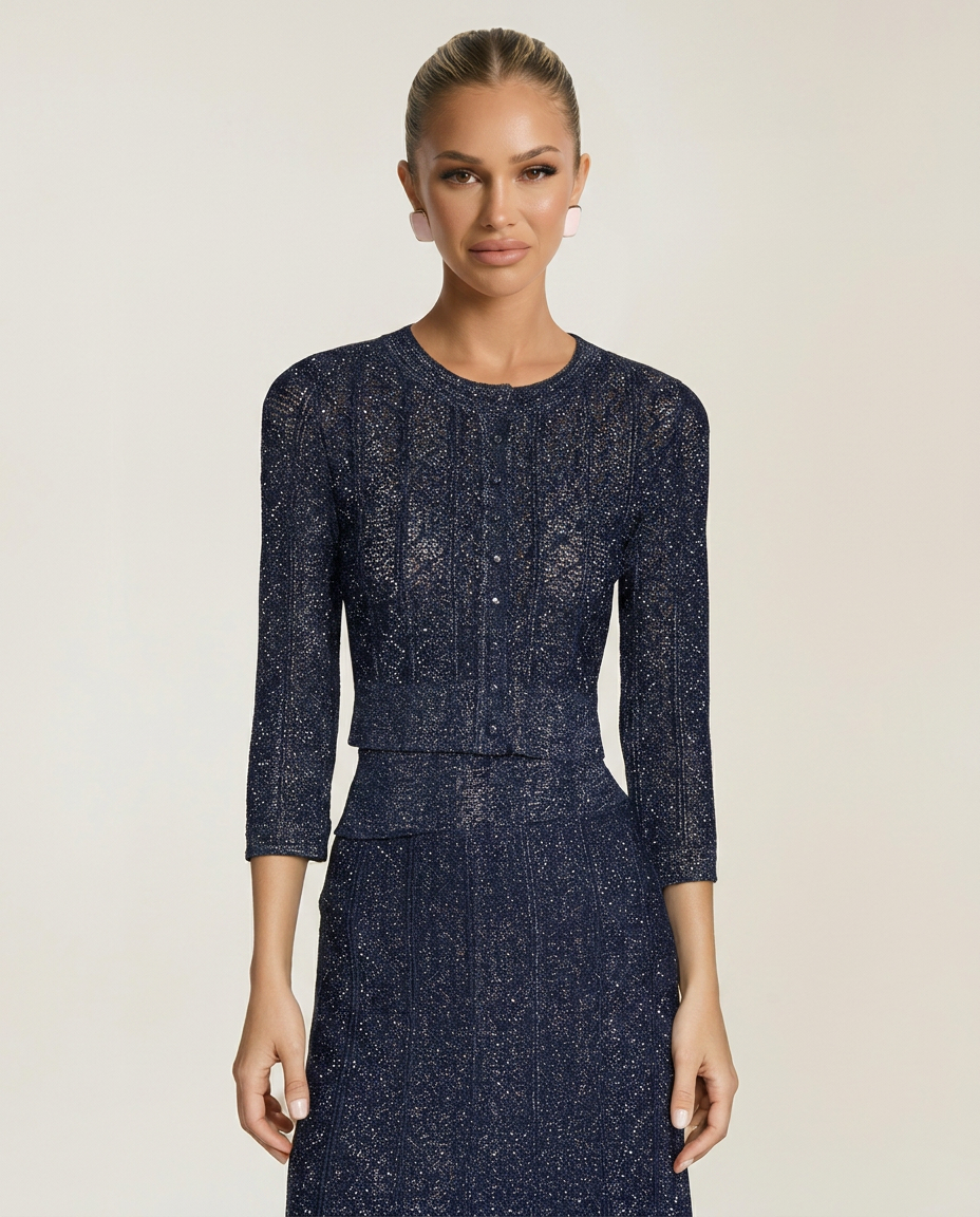Cora | Rhinestone Knit Cropped Cardigan & Maxi Skirt Set