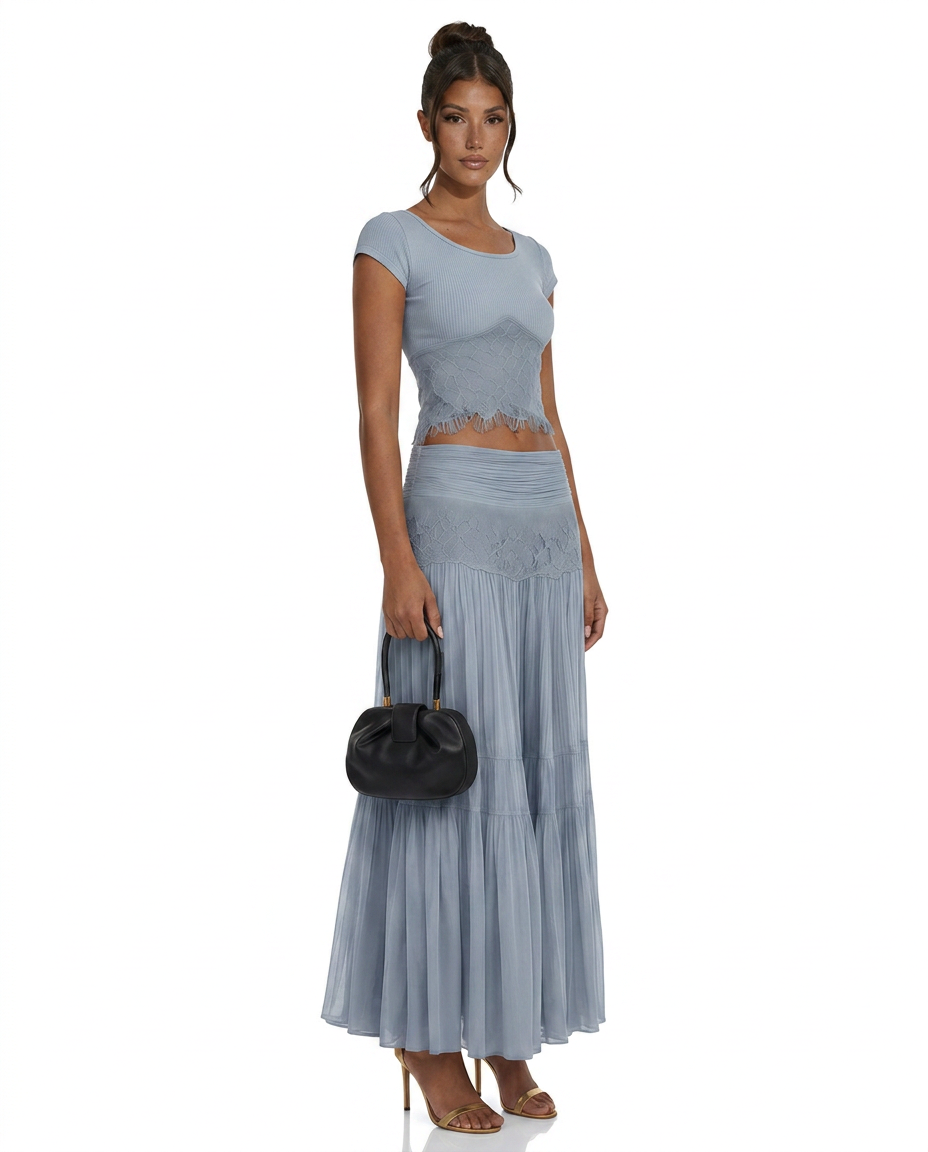 Celeste | Knit Top & Lace Panel Midi Co-ord Set