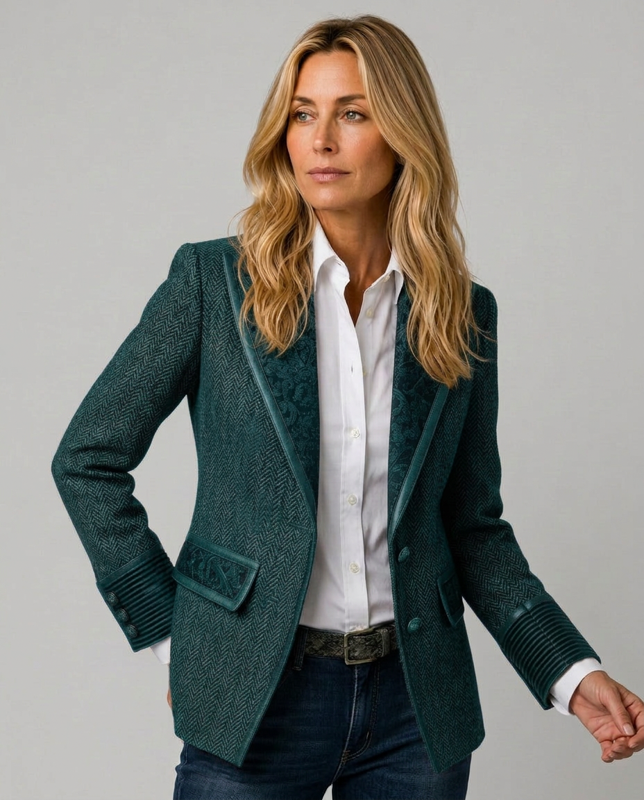 Skylar | Long Sleeve Herringbone Panel Blazer
