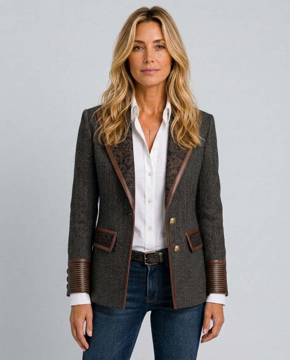 Skylar | Long Sleeve Herringbone Panel Blazer