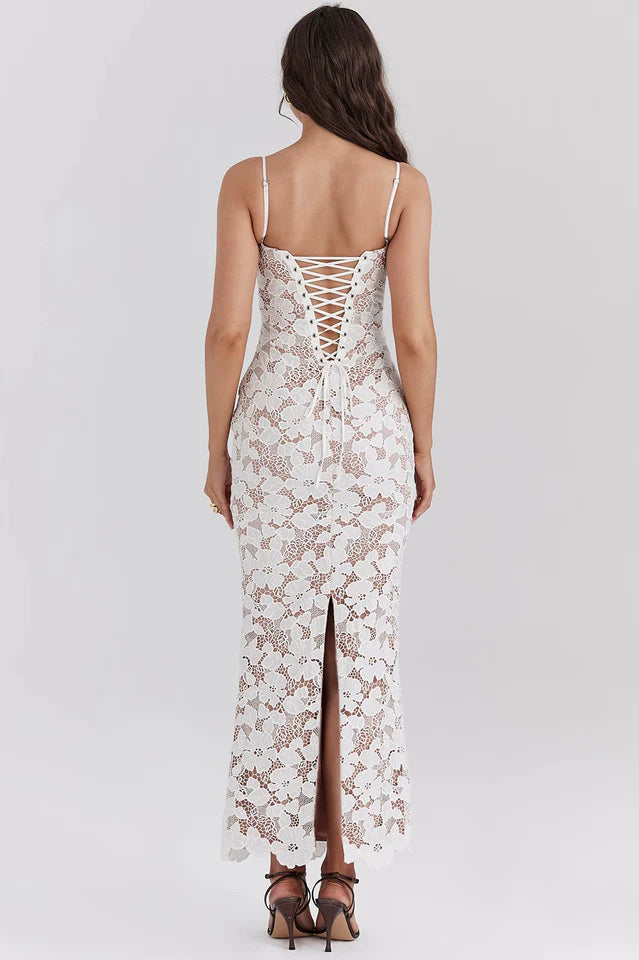 Leanne | Maxi Dress with Floral Lace Embroidery