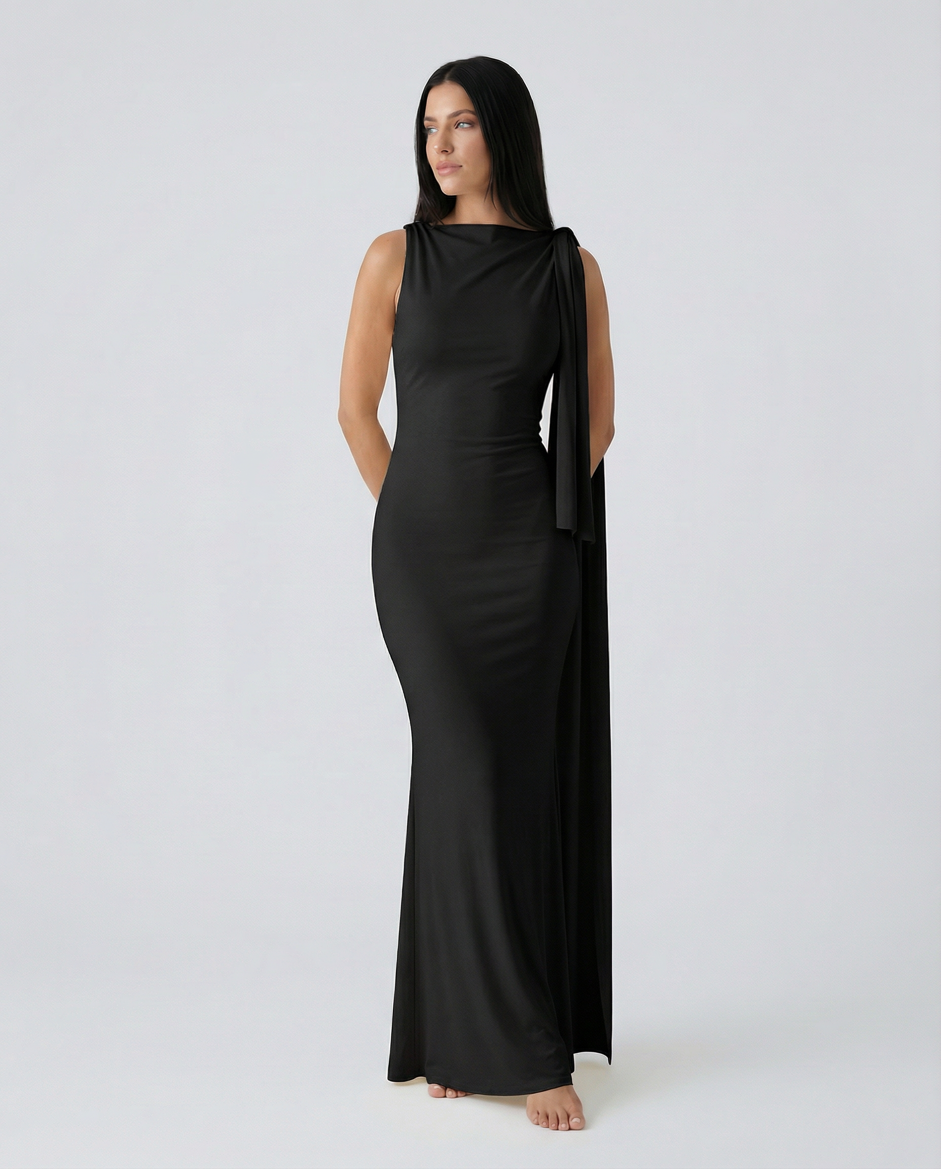 Ada | Maxi Dress with Draped Shoulder Detail