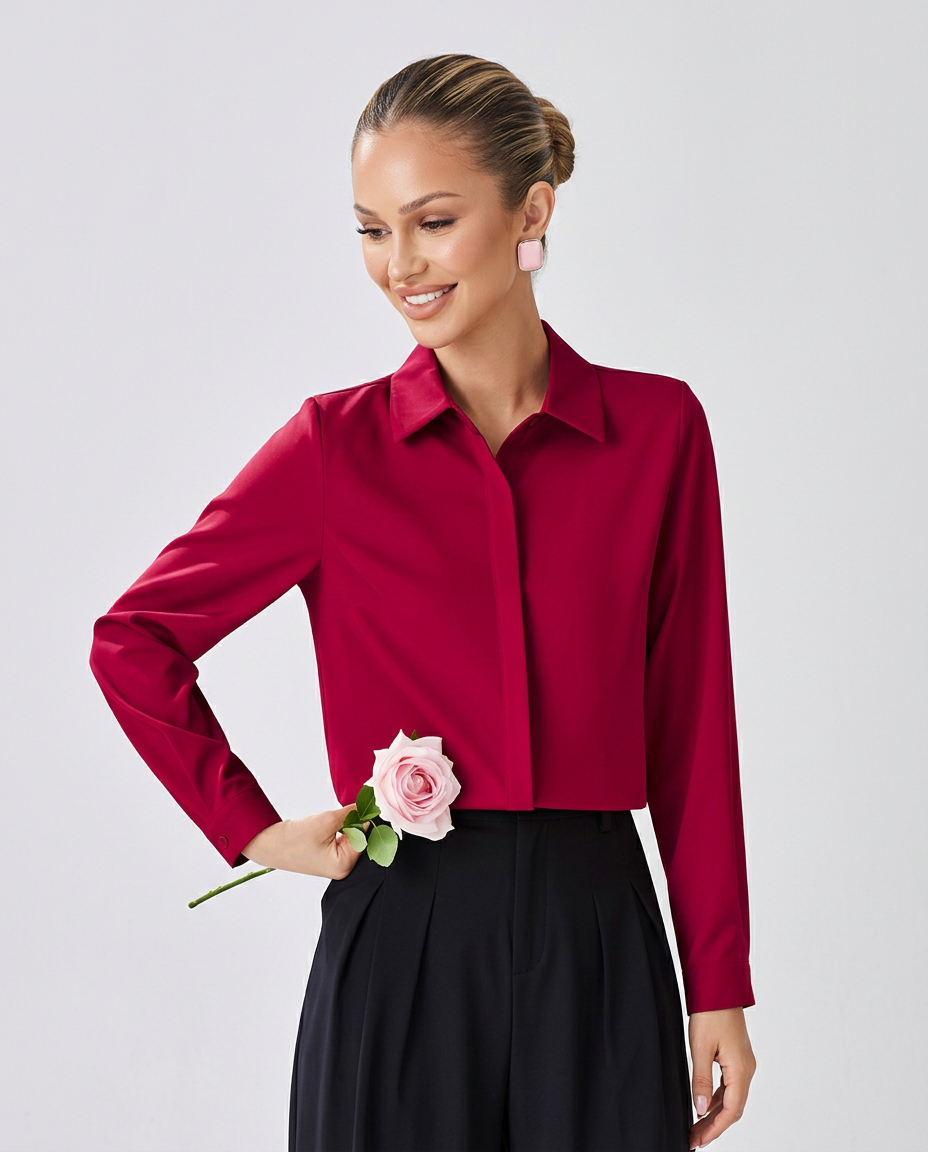 Emilia | Long Sleeve V-Neck Office Blouse