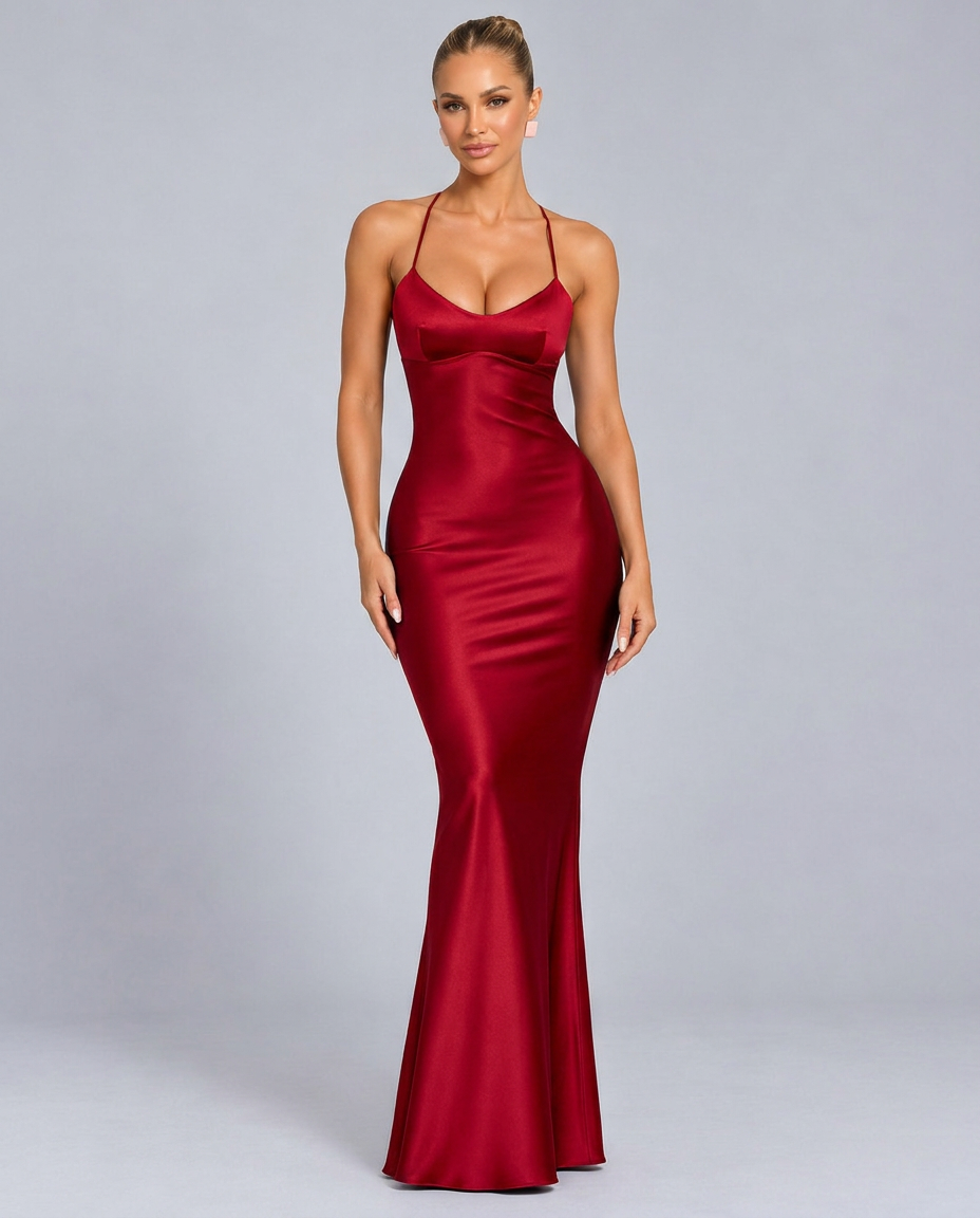 Reese | Backless Square Neck Satin Maxi Dress