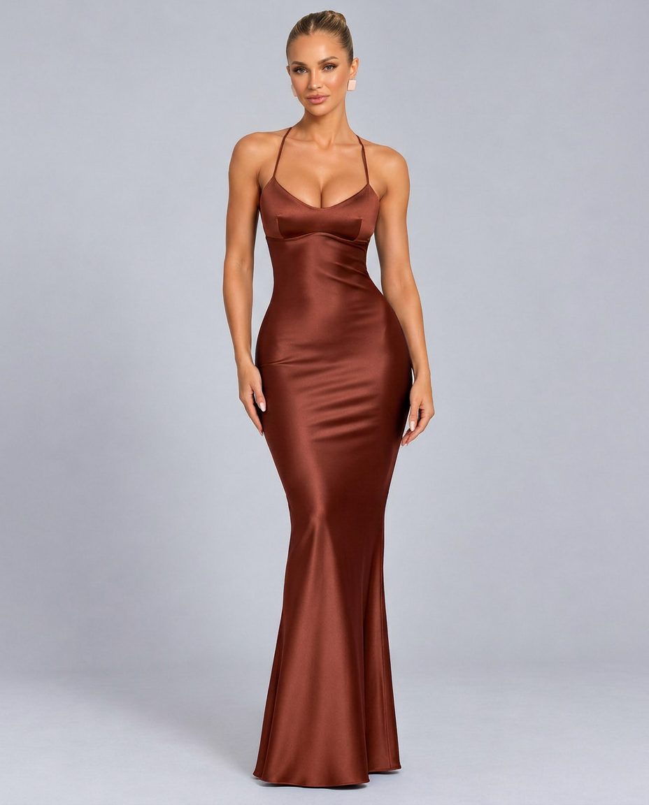Reese | Backless Square Neck Satin Maxi Dress