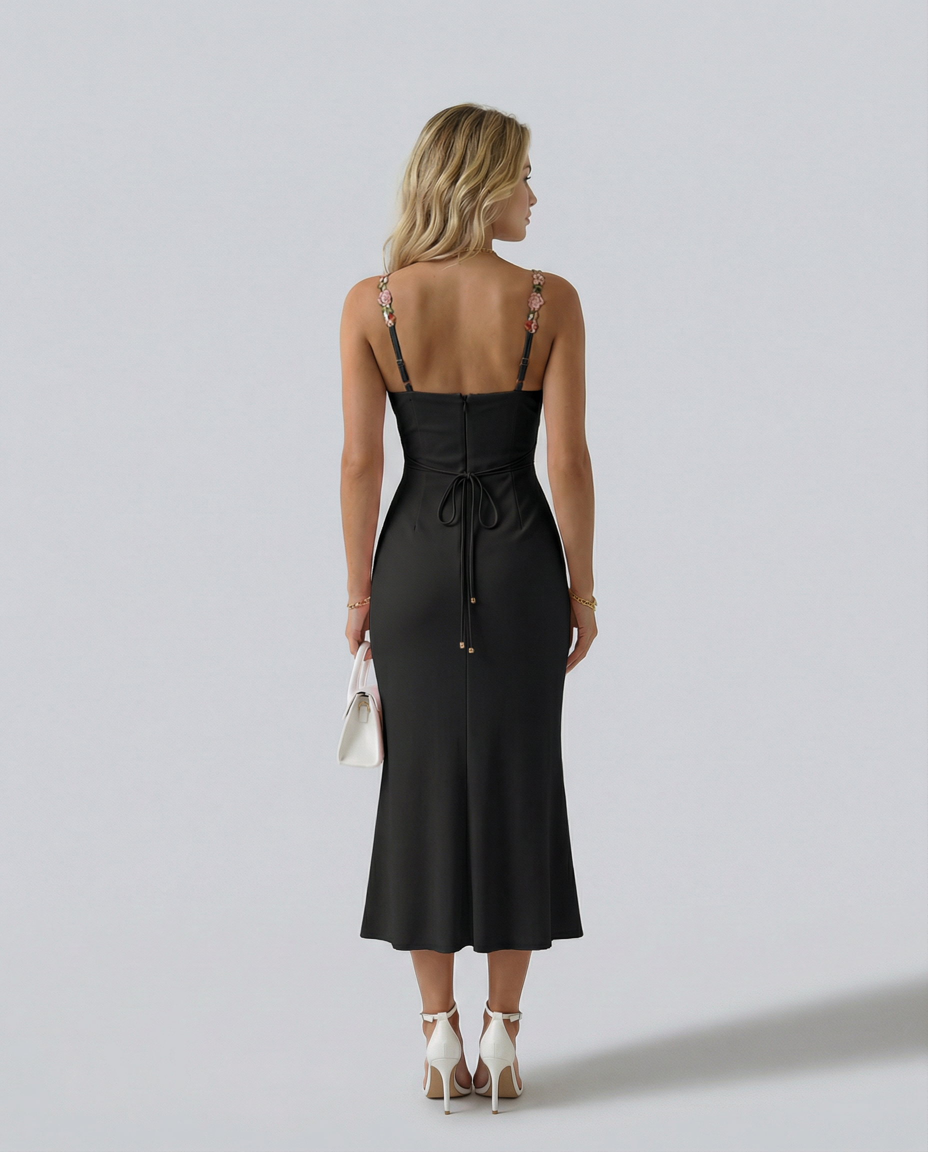 Krista | Bodycon Maxi Dress with Floral Strap Detail