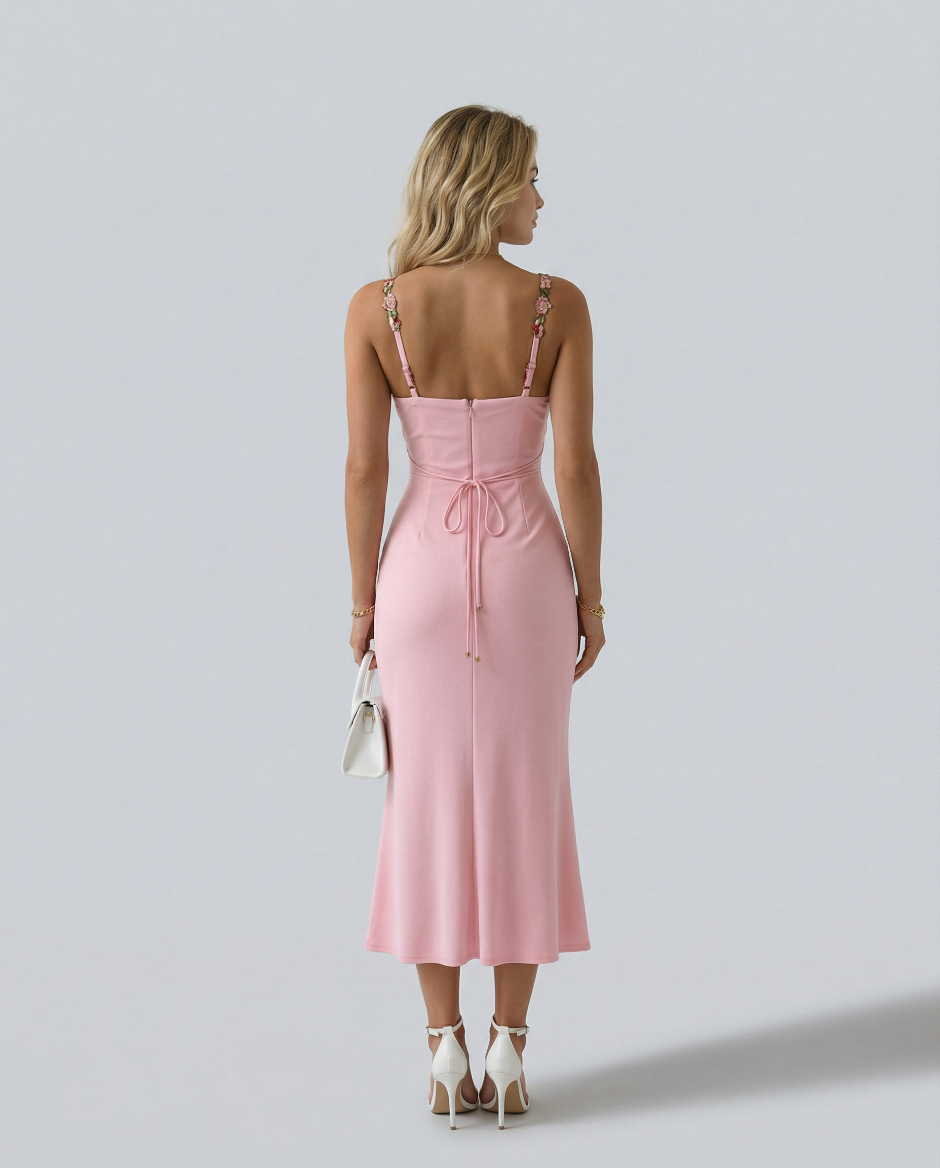 Krista | Bodycon Maxi Dress with Floral Strap Detail