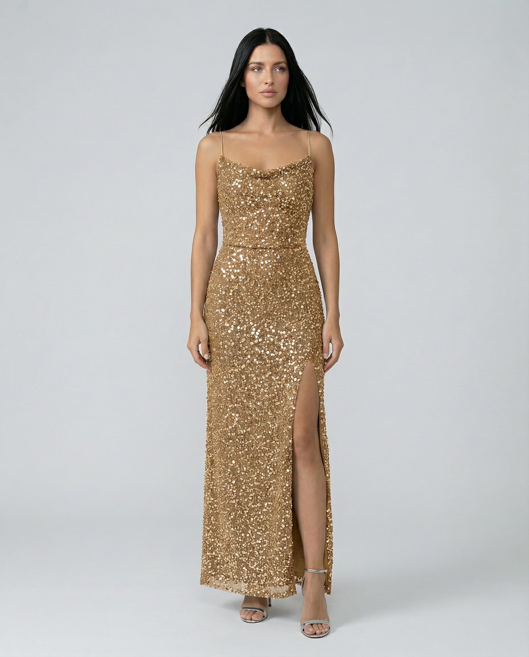 Vivian | Sequin Maxi Dress with Backless Design