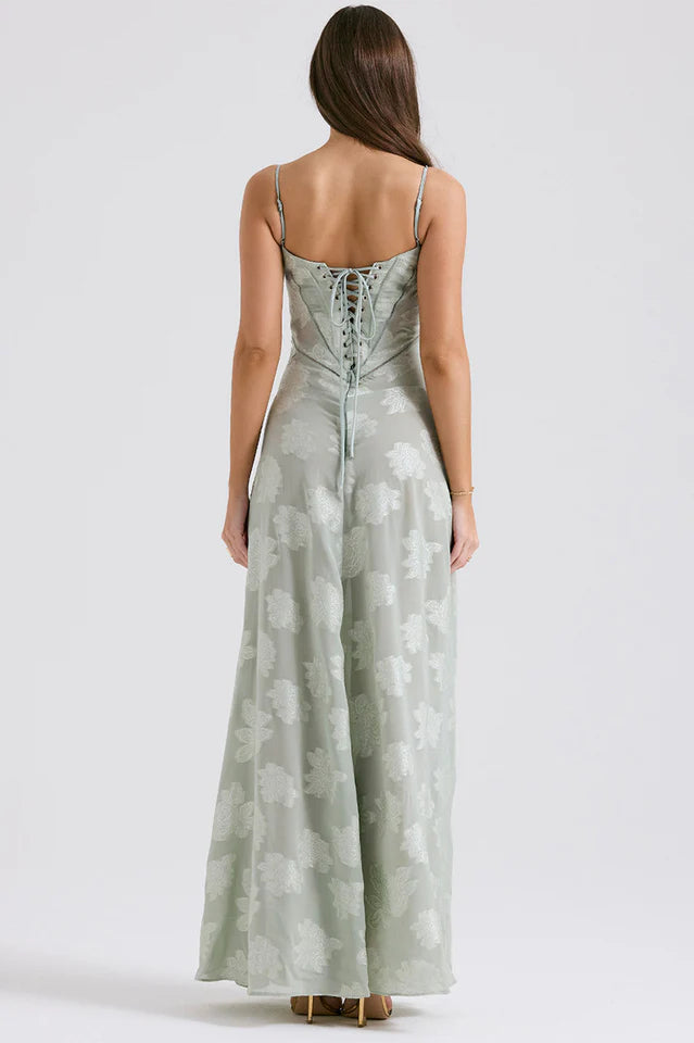 Gail | Maxi Dress with Floral Print and Lace-Up Back
