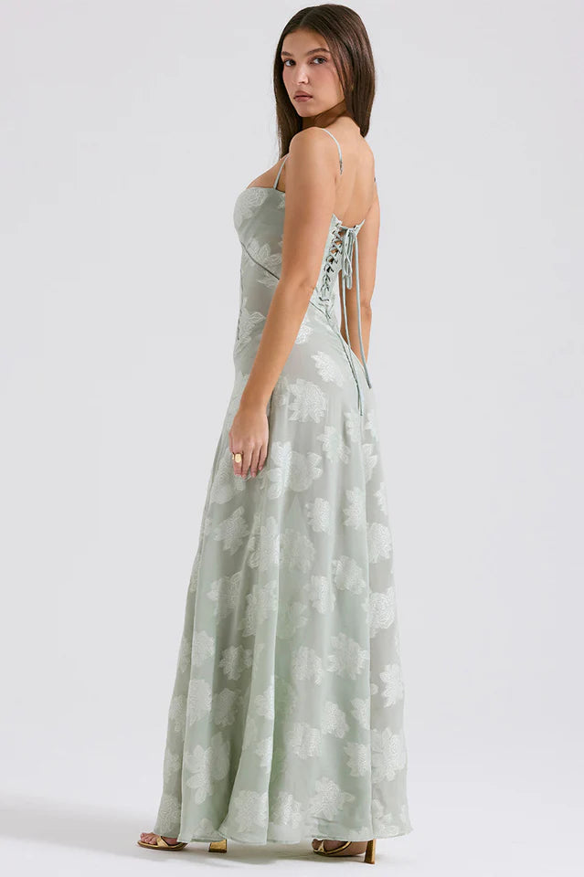 Gail | Maxi Dress with Floral Print and Lace-Up Back