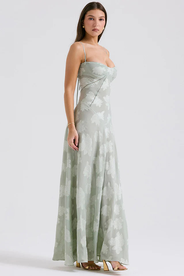 Gail | Maxi Dress with Floral Print and Lace-Up Back