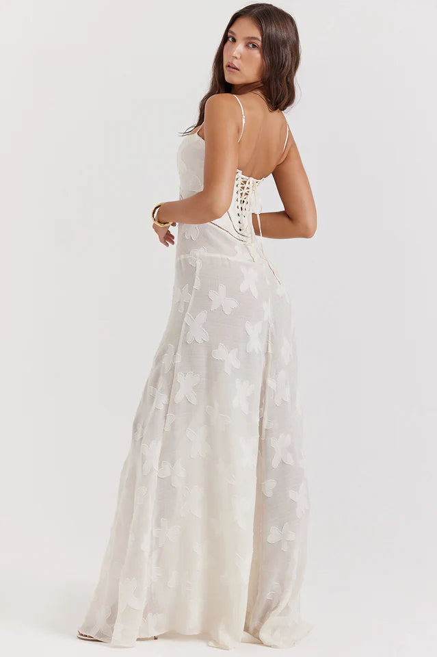 Flora | Maxi Dress with Floral Print and Lace-Up Back