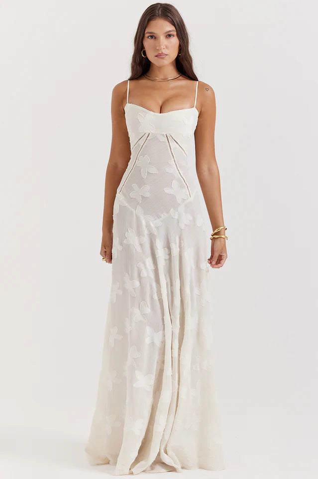 Flora | Maxi Dress with Floral Print and Lace-Up Back