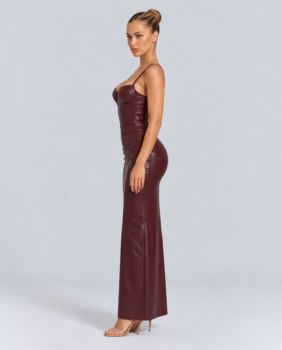 Colette | Corset Faux Leather Maxi Dress